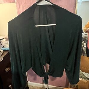 Dark Green Tie-Front Cardigan
